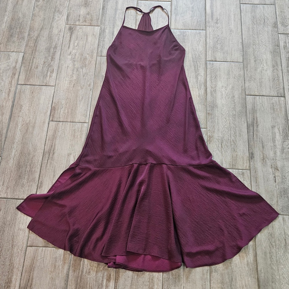 Halston Slip Dress Size L Purple Flounce Satin Regencycore Romantic Goth Y2K